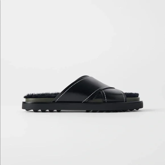 ZARA BNWT Flat Faux Fur Sandals - Picture 2 of 5